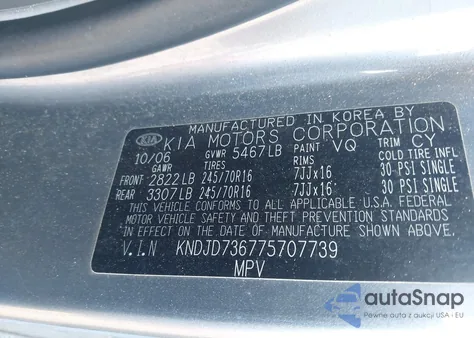 2007 Kia Sorento Ex from USA, damaged, VIN KNDJD736775707739